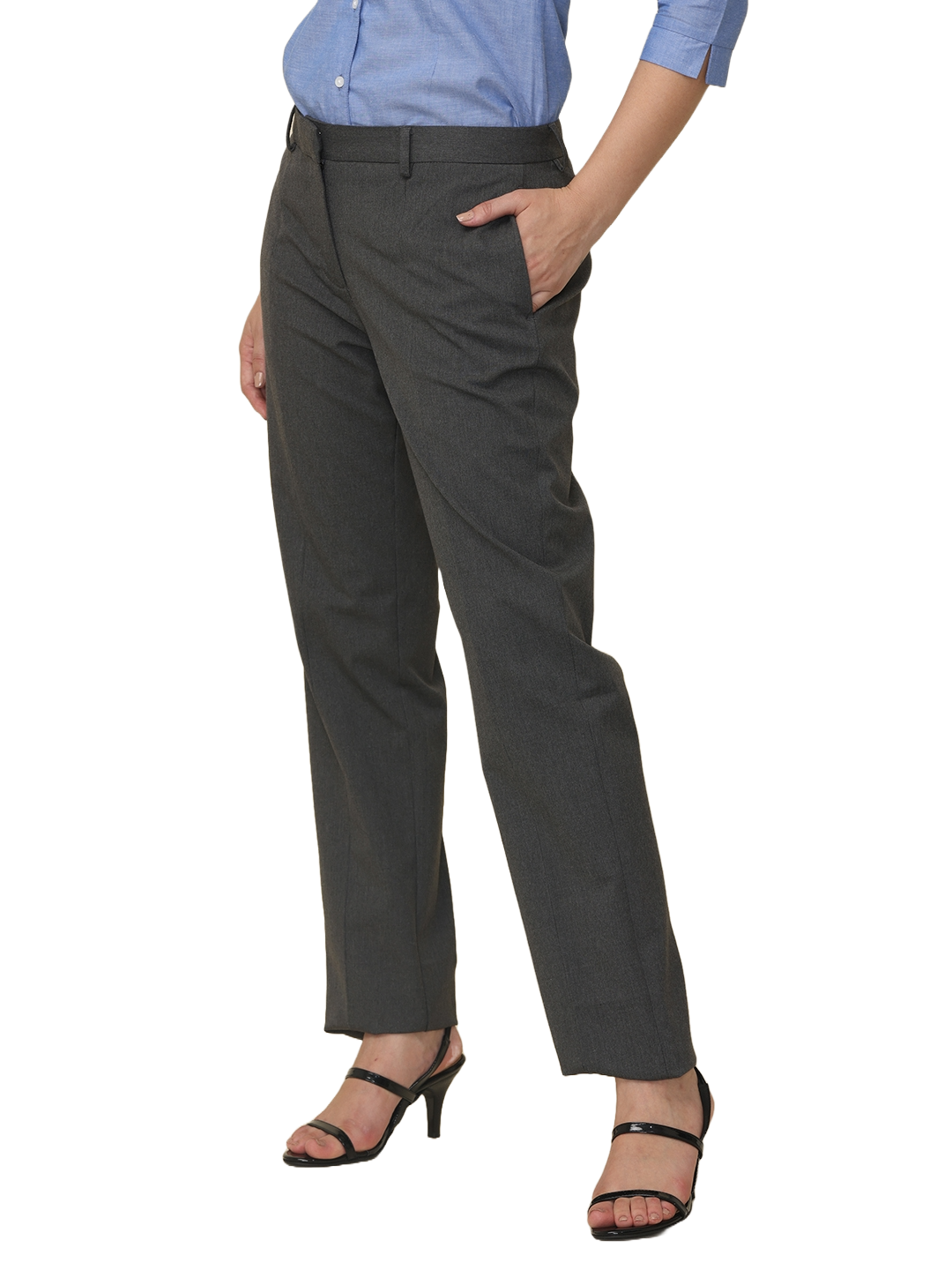 Women's Pleated Solid Formal Trouser, Dark Grey