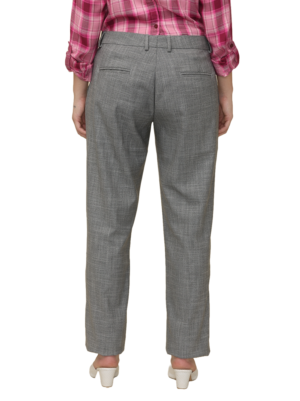 Women's Pleated Solid Formal Trouser, Grey Dobby