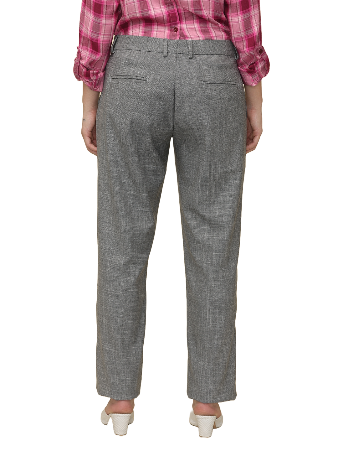 Women's Pleated Solid Formal Trouser, Grey Dobby