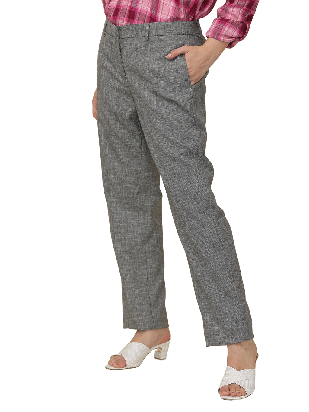 Women's Pleated Solid Formal Trouser, Grey Dobby