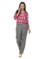 Women's Pleated Solid Formal Trouser, Grey Dobby