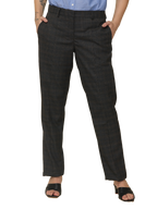Women's Pleated Solid Formal Trouser, Black and Brown Checkered