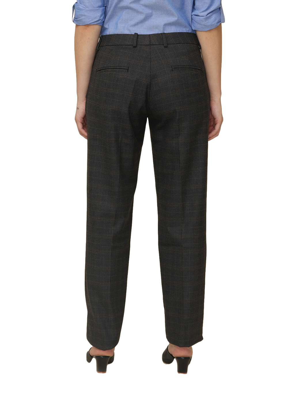 Women's Pleated Solid Formal Trouser, Black and Brown Checkered