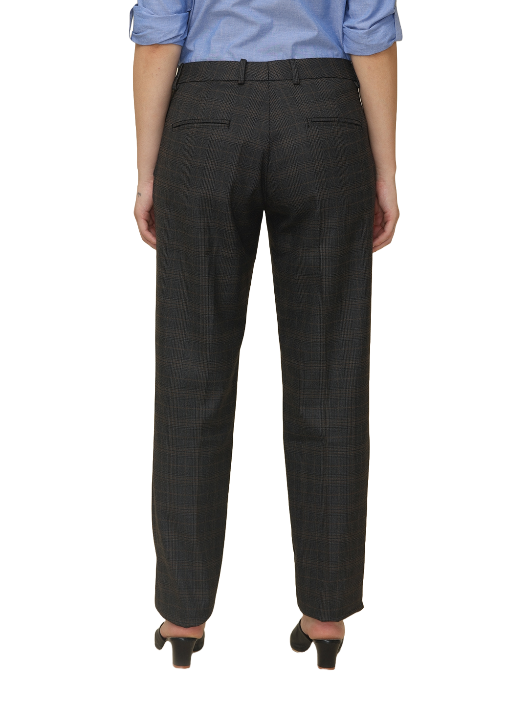 Women's Pleated Solid Formal Trouser, Black and Brown Checkered