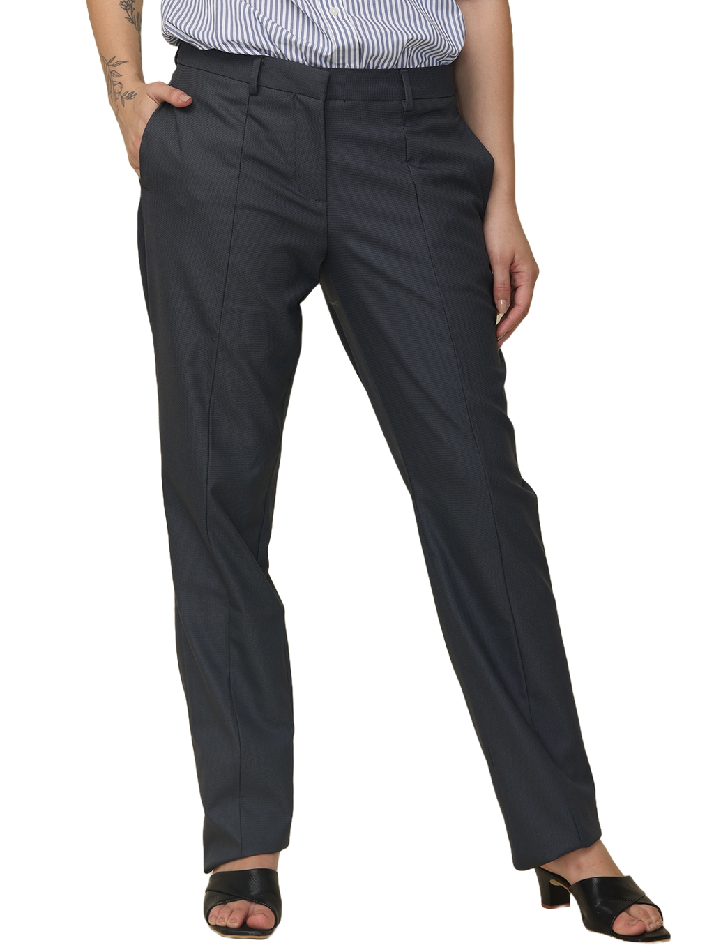 Women's Pleated Solid Formal Trouser, Night Blue