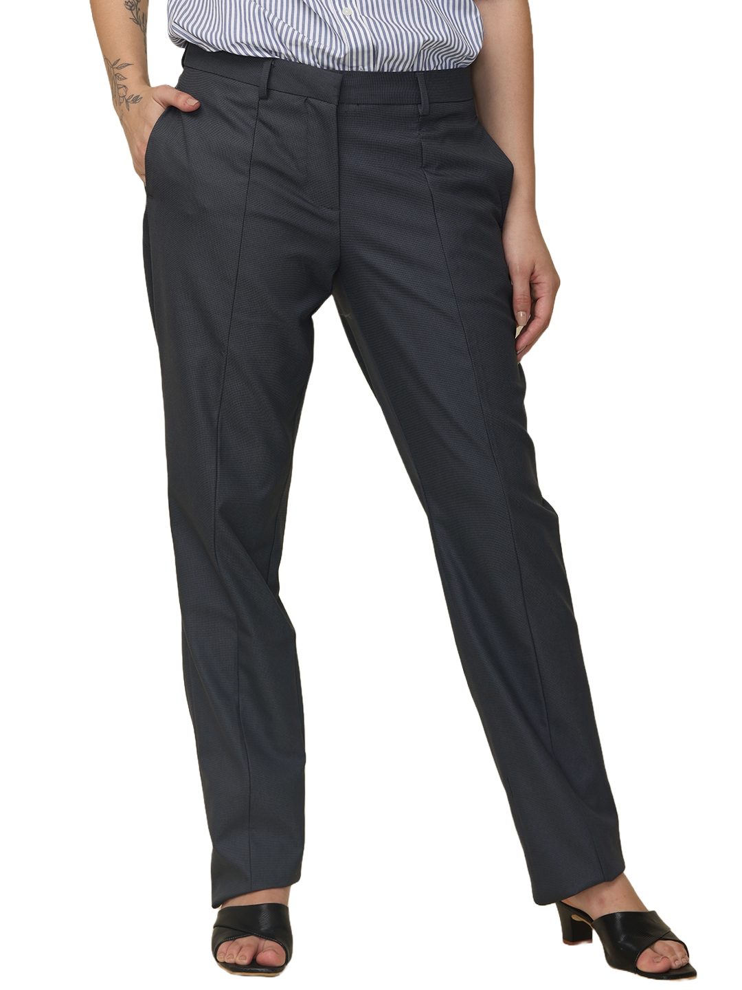 Women's Pleated Solid Formal Trouser, Night Blue