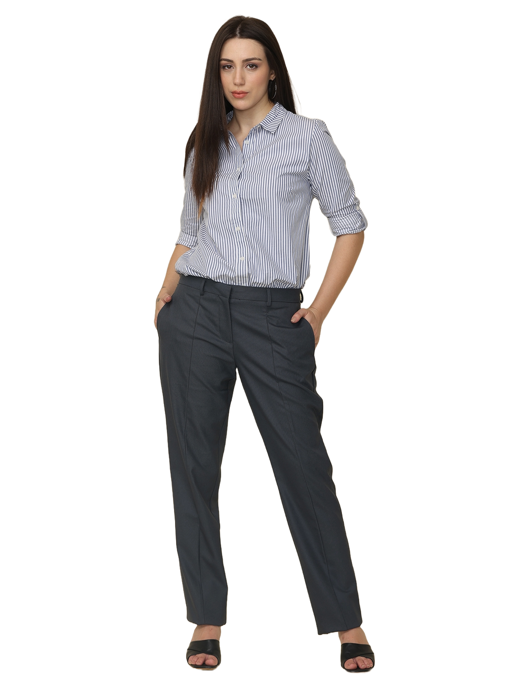 Women's Pleated Solid Formal Trouser, Night Blue