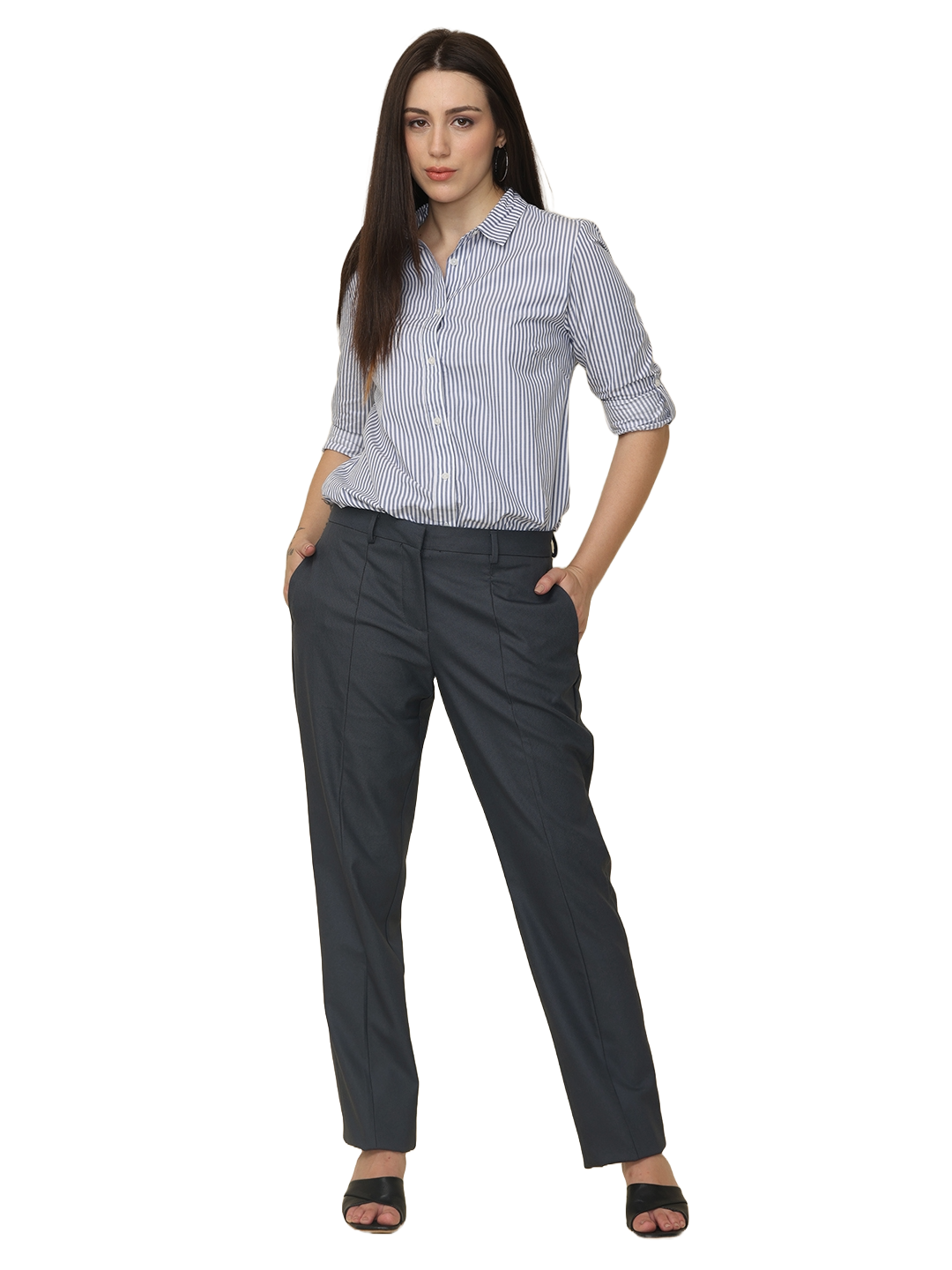 Women's Pleated Solid Formal Trouser, Night Blue