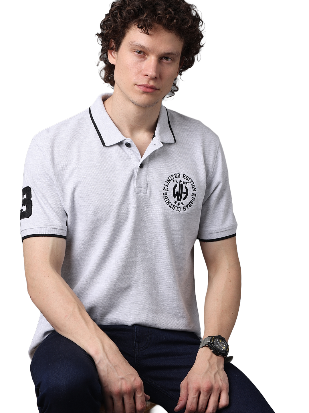 Men's Grey Melange Classic Half Sleeves Polo T-Shirt