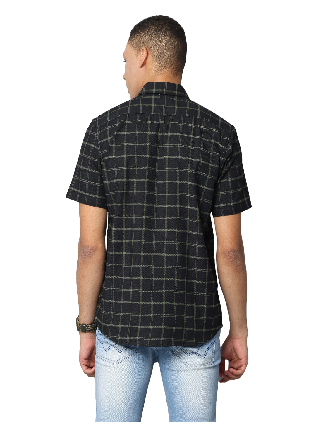 Men's Dark Green Checkered Short Sleeves Casual Shirt