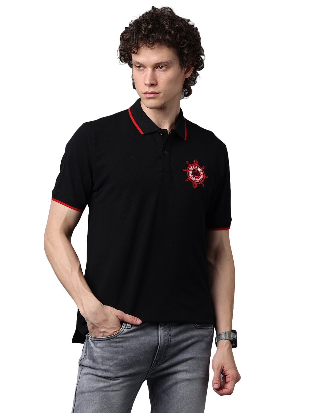 Men's Classic Black with Red Contrast Half Sleeves Polo T-Shirt
