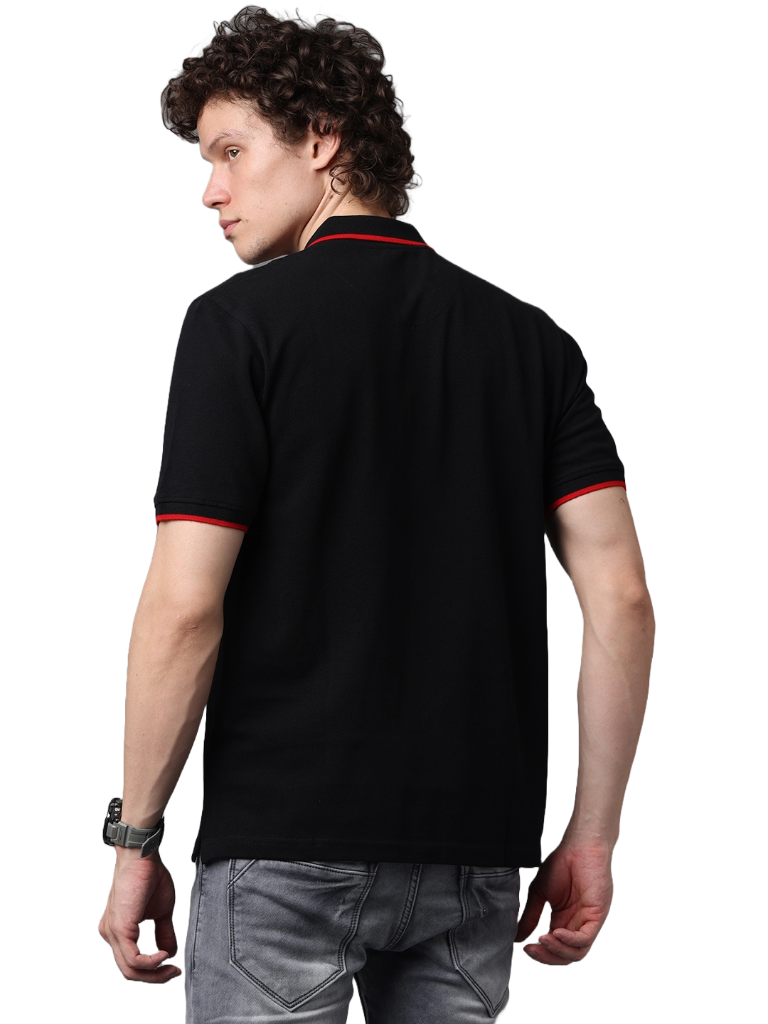 Men's Classic Black with Red Contrast Half Sleeves Polo T-Shirt