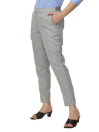 Women's Grey Checked Elasticated Slim Fit Formal Trouser