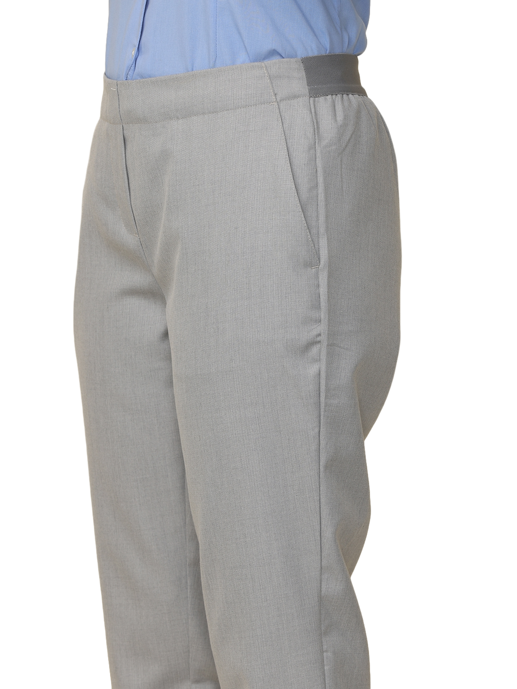 Women's Grey Checked Elasticated Slim Fit Formal Trouser