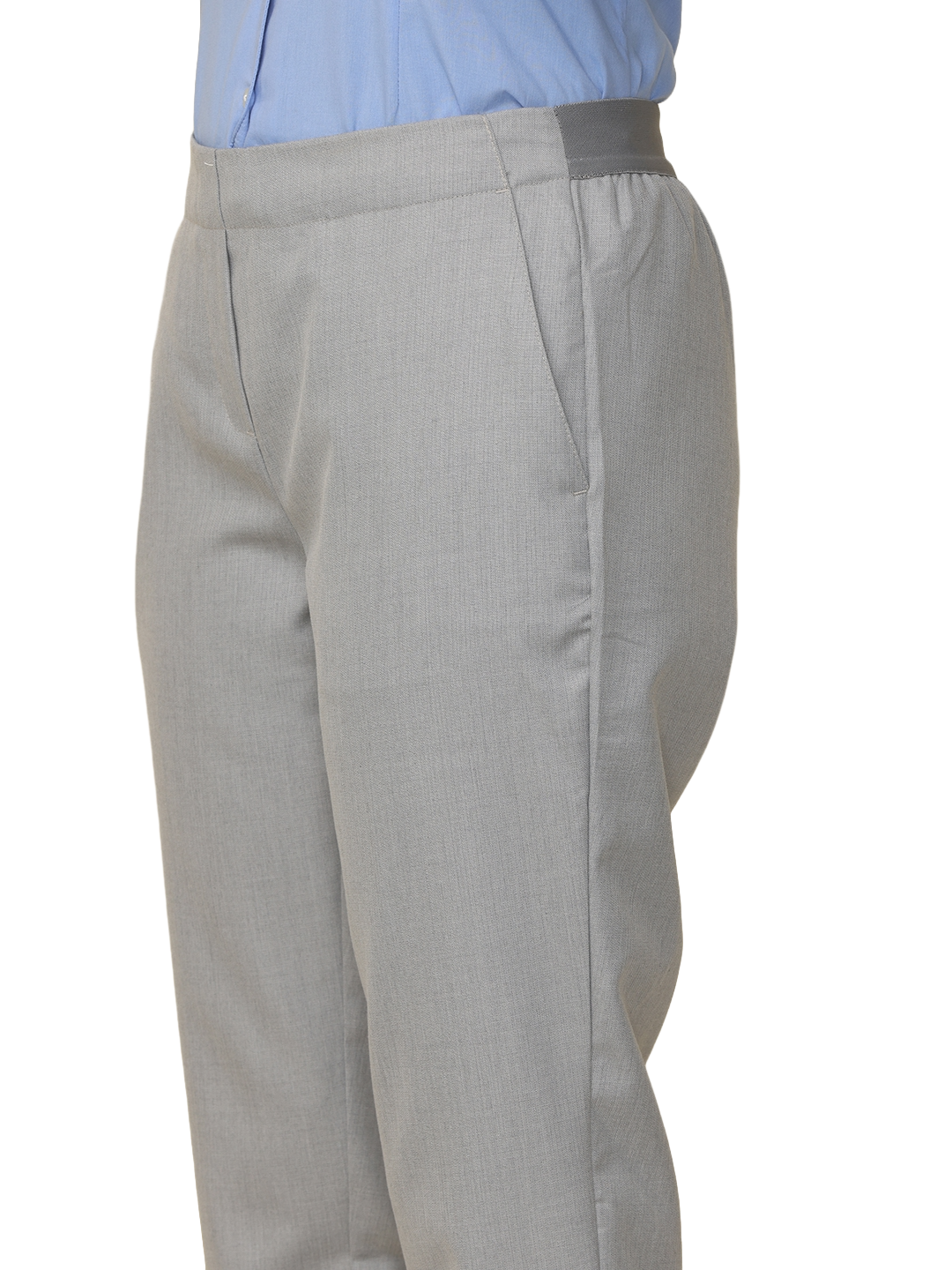 Women's Grey Checked Elasticated Slim Fit Formal Trouser