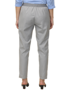 Women's Grey Checked Elasticated Slim Fit Formal Trouser