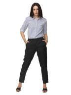 Women's Elaticated Formal Trousers, Twill Black