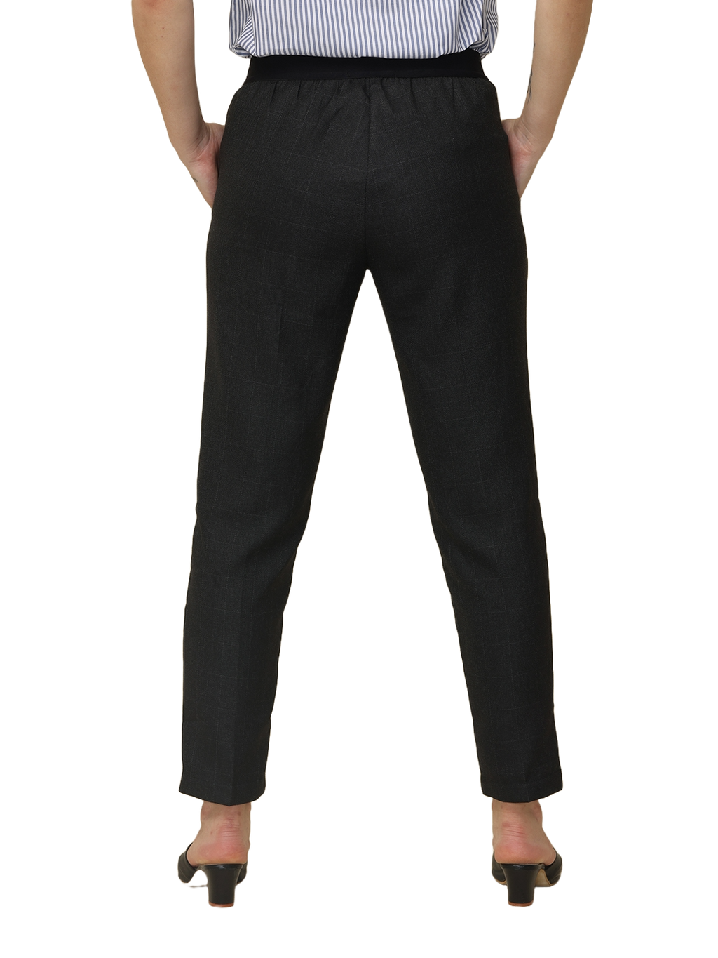 Women's Elaticated Formal Trousers, Twill Black
