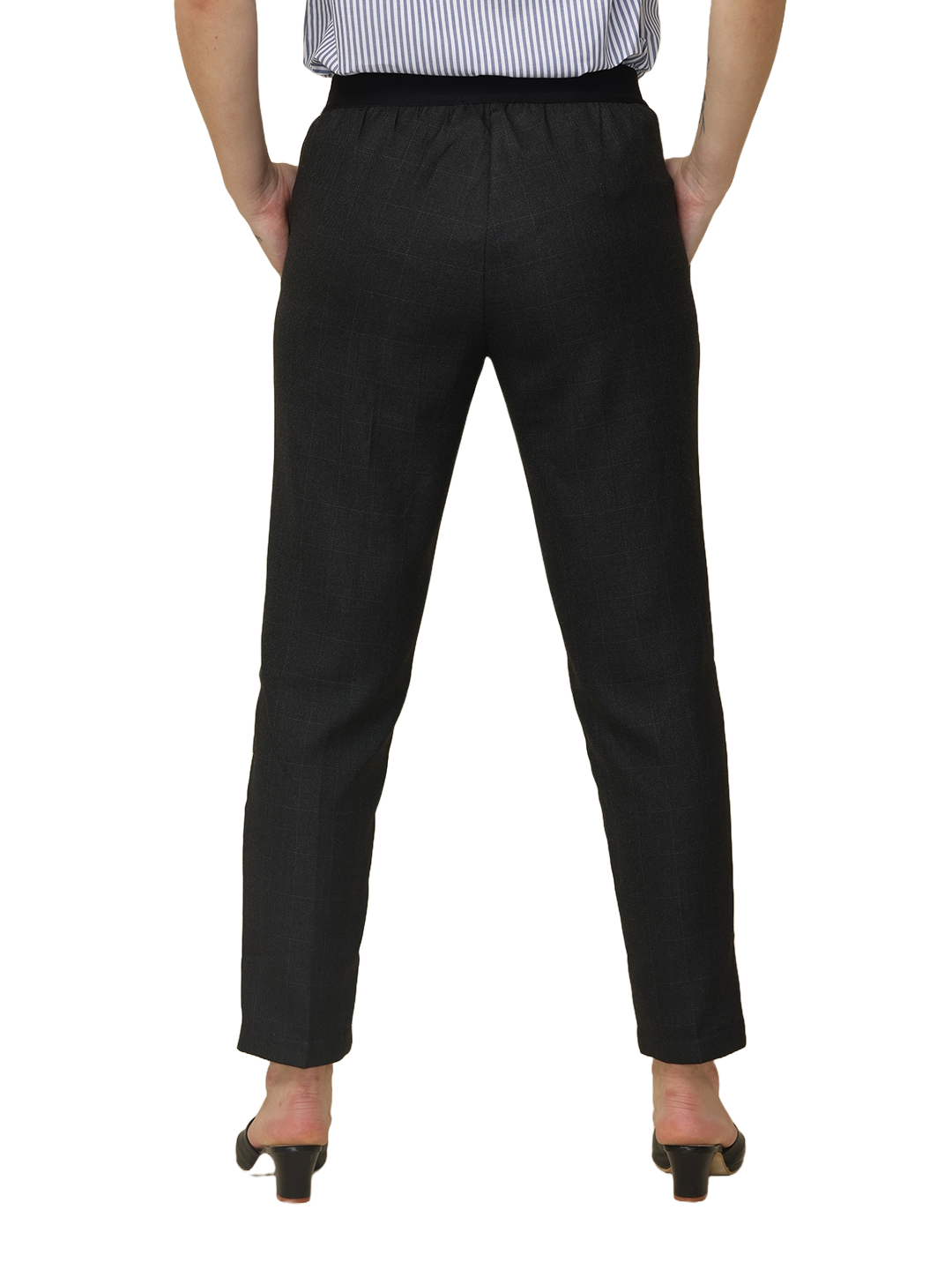 Women's Elaticated Formal Trousers, Twill Black