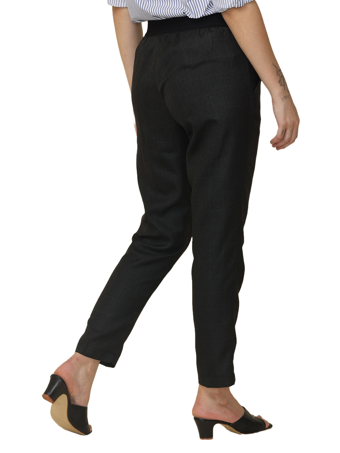 Women's Elaticated Formal Trousers, Twill Black