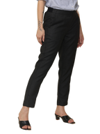 Women's Elaticated Formal Trousers, Twill Black