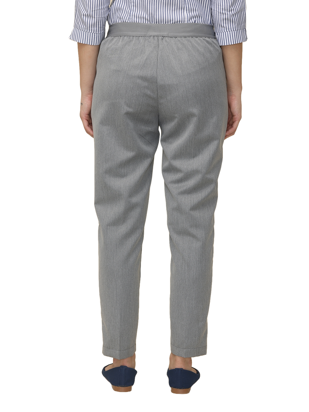 Women's Solid Grey Elasticated Slim Fit Formal Trouser