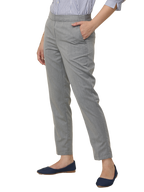 Women's Solid Grey Elasticated Slim Fit Formal Trouser