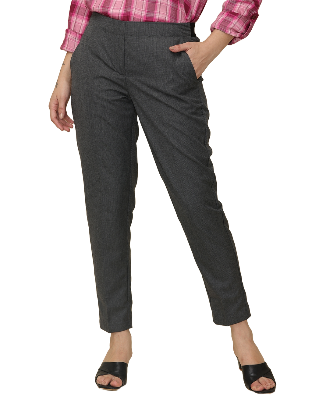 Women's Dark Grey Elasticated Slim Fit Formal Trouser
