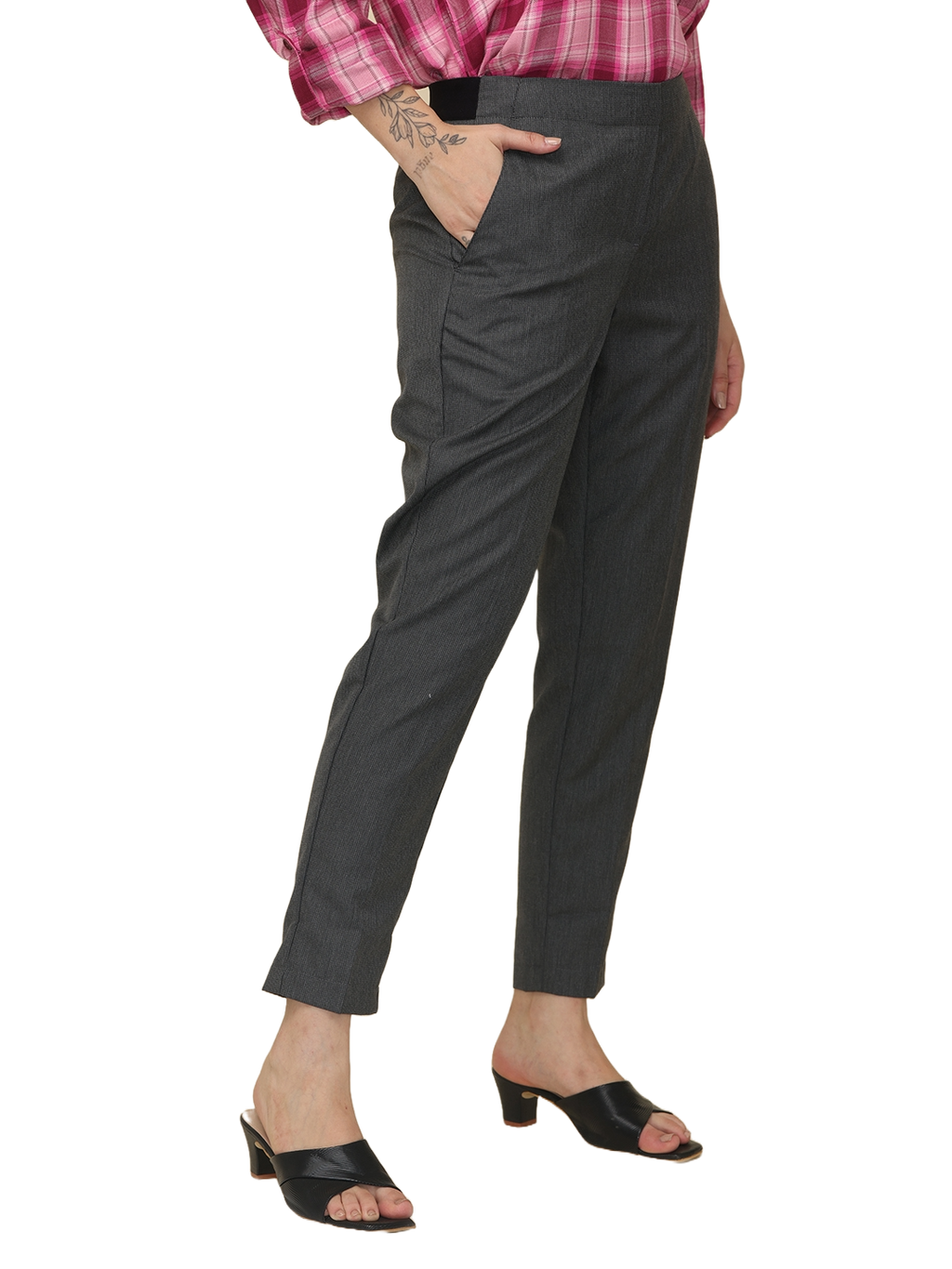 Women's Dark Grey Elasticated Slim Fit Formal Trouser