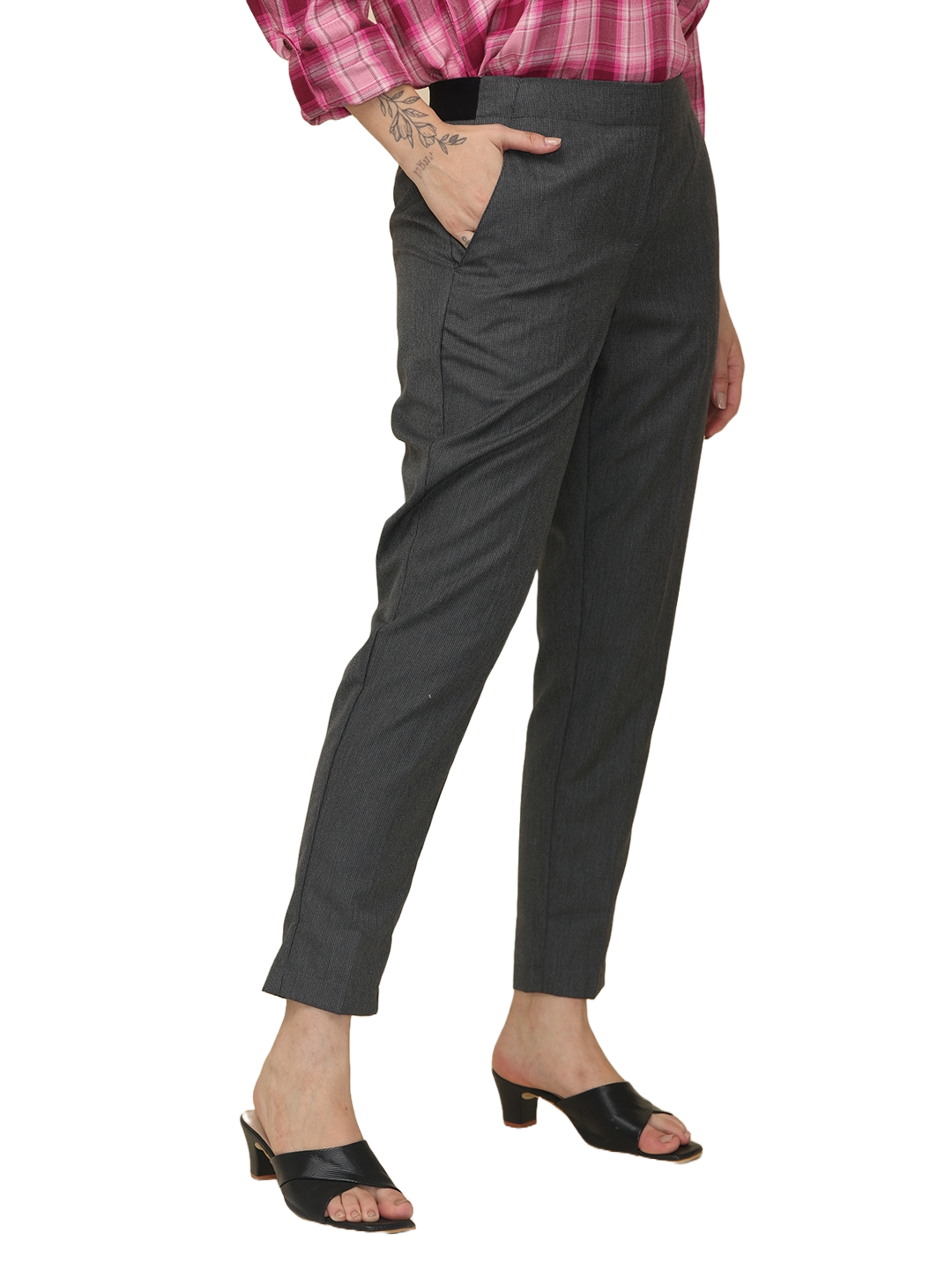 Women's Dark Grey Elasticated Slim Fit Formal Trouser