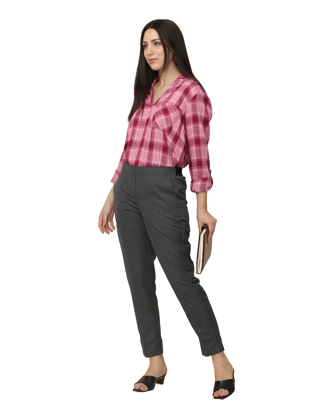 Women's Dark Grey Elasticated Slim Fit Formal Trouser