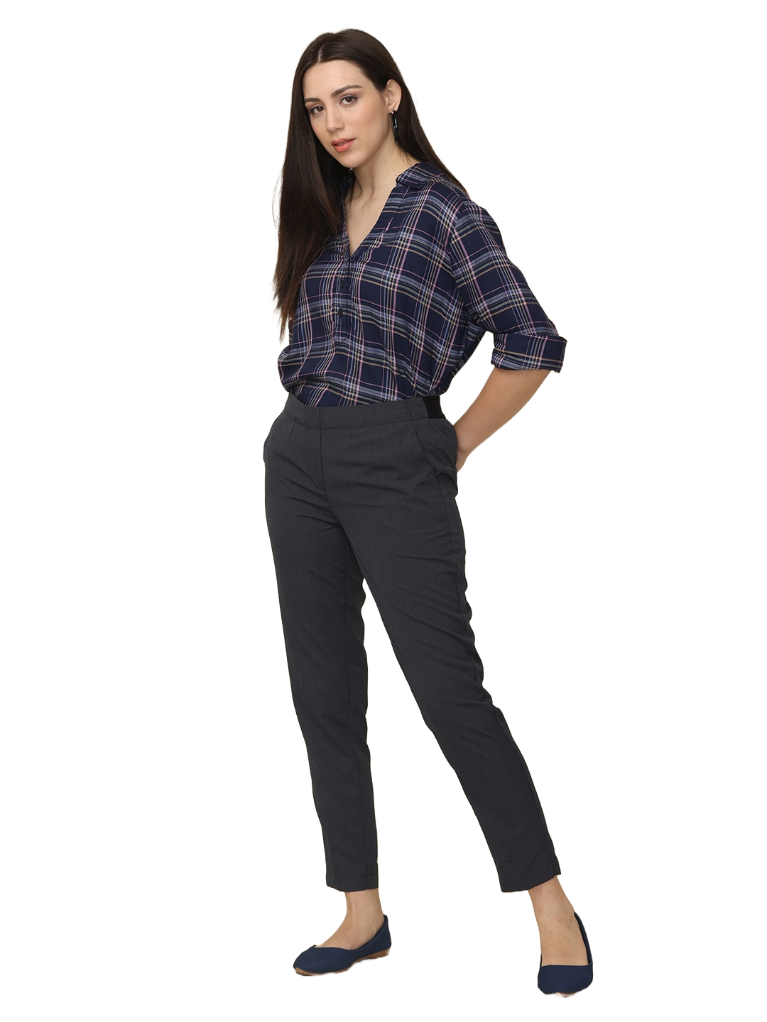 Women's Black Elasticated Slim Fit Formal Trouser
