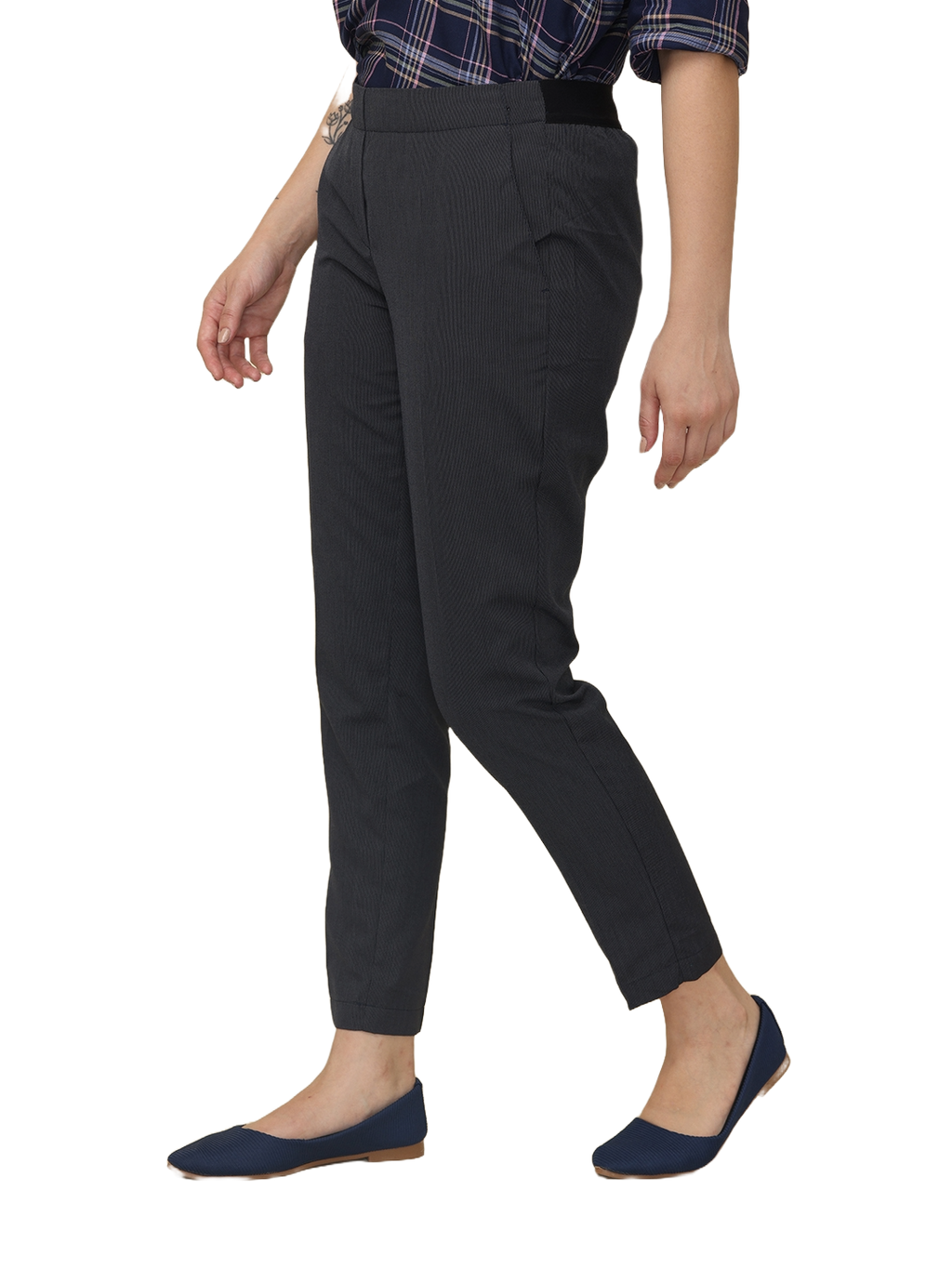 Women's Black Elasticated Slim Fit Formal Trouser