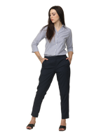 Women's Black Checked Elasticated Slim Fit Formal Trouser