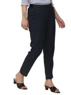 Women's Black Checked Elasticated Slim Fit Formal Trouser