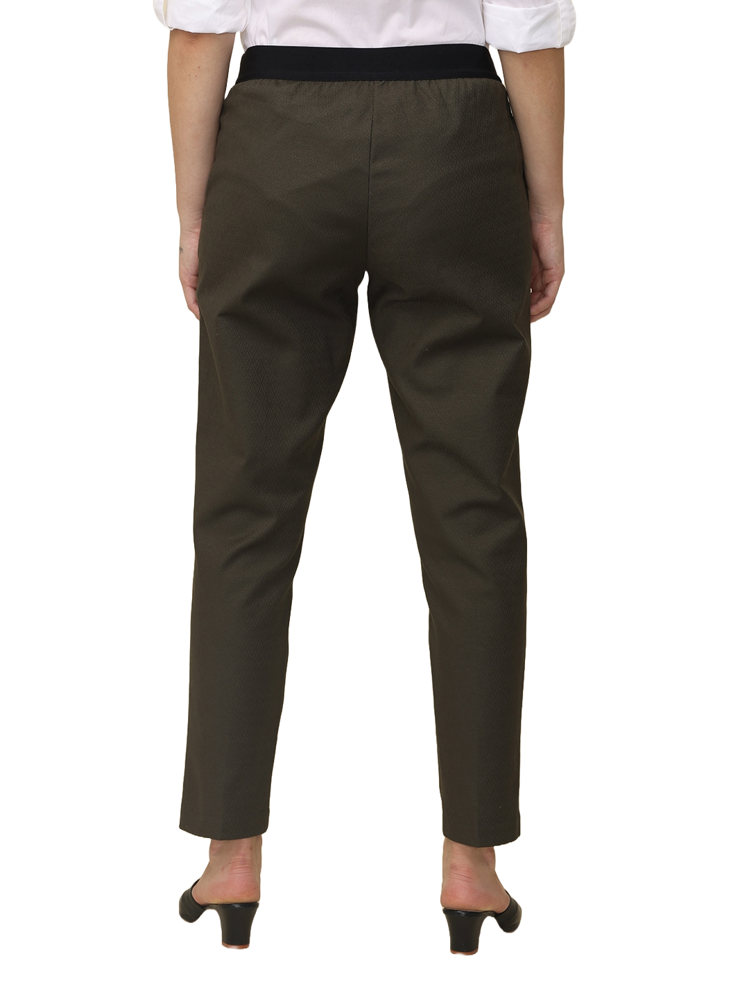 Women's Slim Fit Solid Elasticated Formal Trouser, Olive