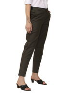 Women's Slim Fit Solid Elasticated Formal Trouser, Olive