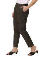 Women's Slim Fit Solid Elasticated Formal Trouser, Olive