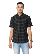 Men's Dark Green Checkered Short Sleeves Casual Shirt