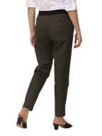 Women's Slim Fit Solid Elasticated Formal Trouser, Olive