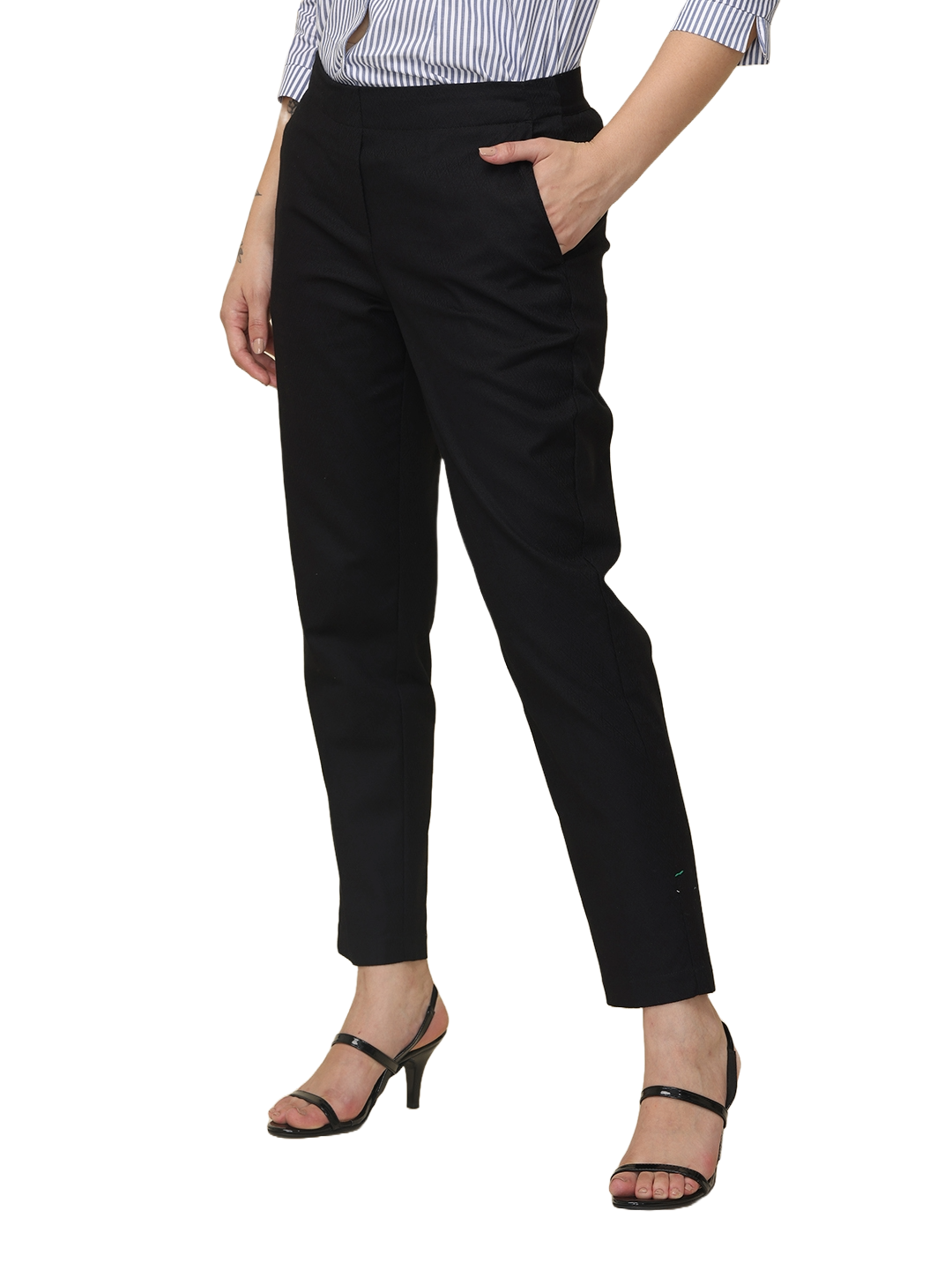 Women's Black Elasticated Slim Fit Formal Trouser