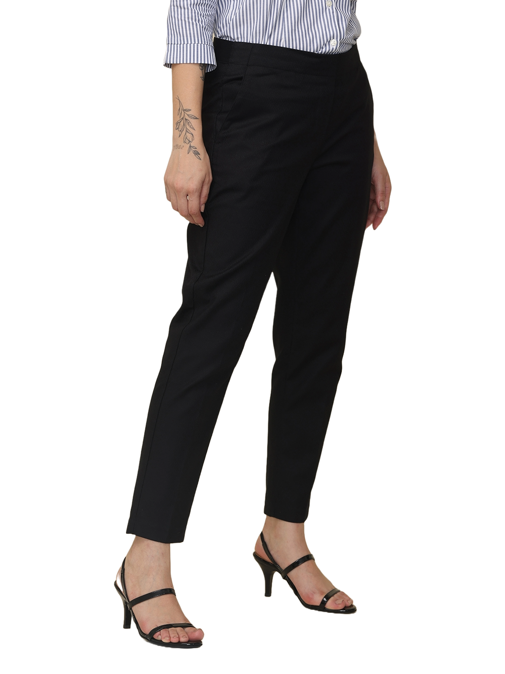 Women's Black Elasticated Slim Fit Formal Trouser