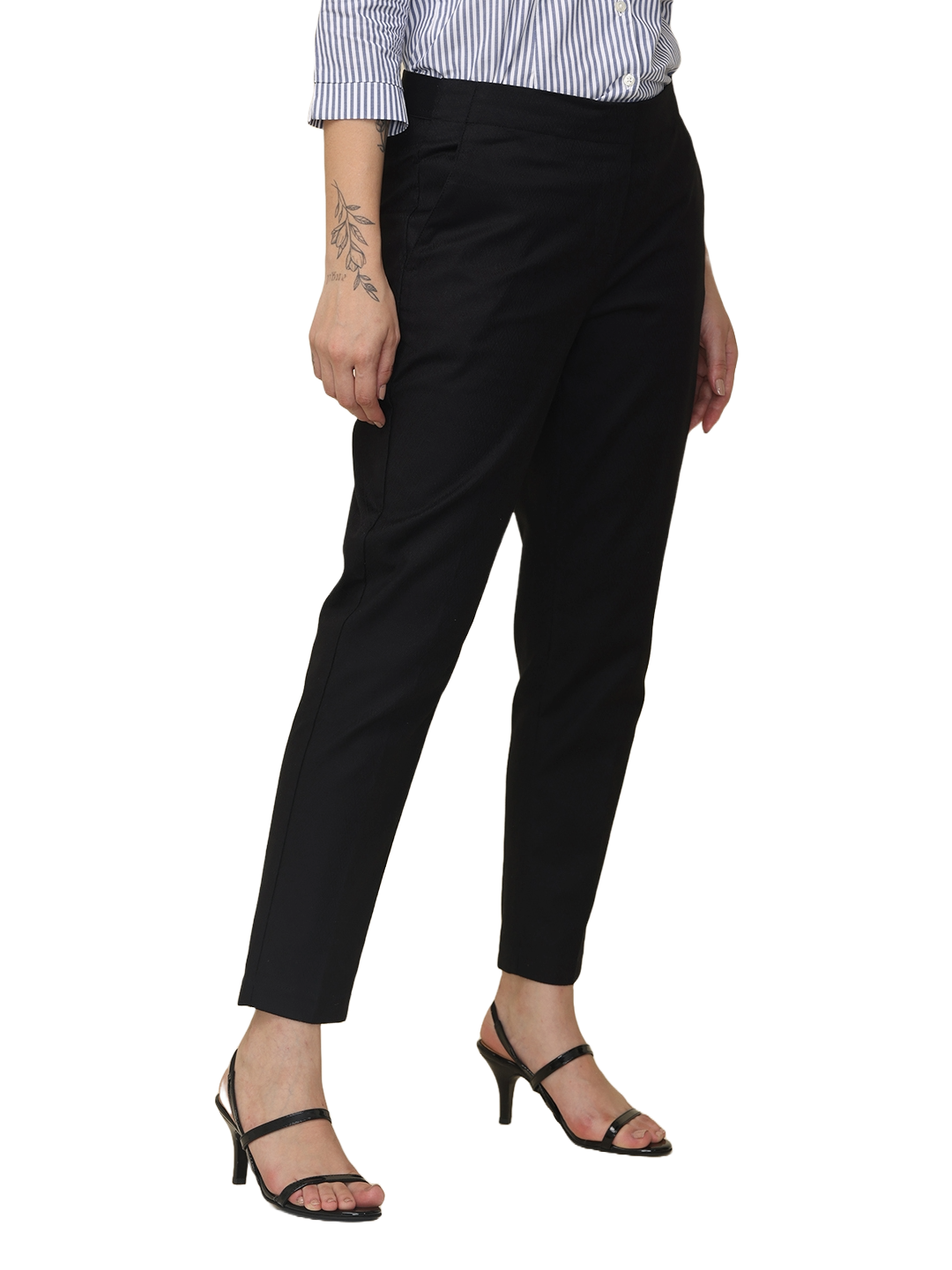 Women's Black Elasticated Slim Fit Formal Trouser
