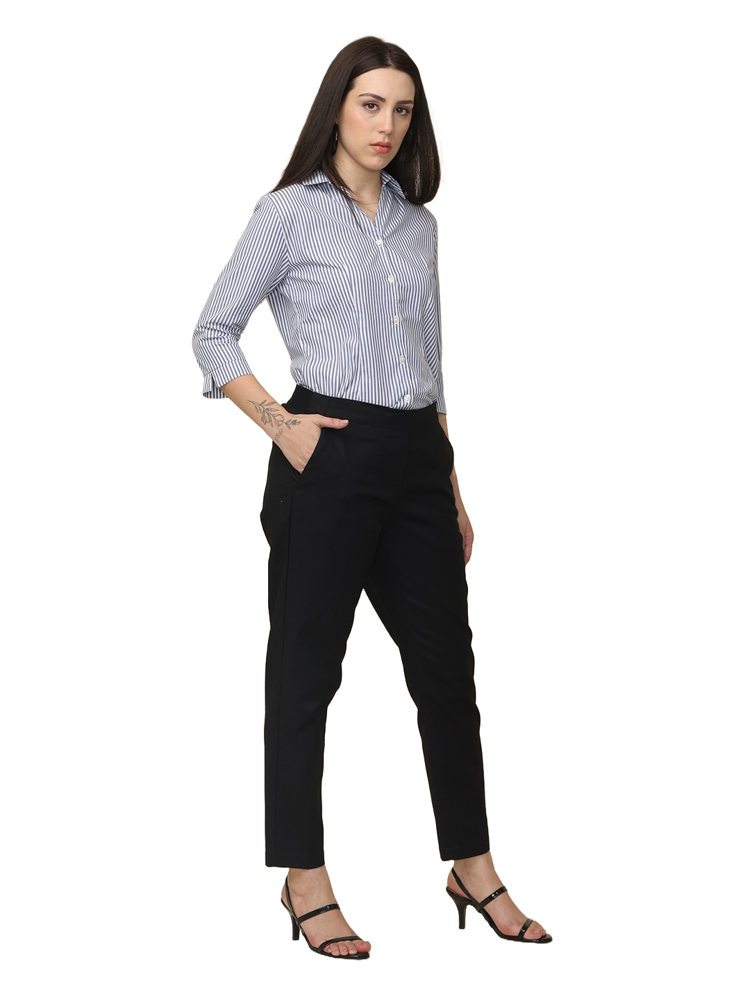 Women's Black Elasticated Slim Fit Formal Trouser