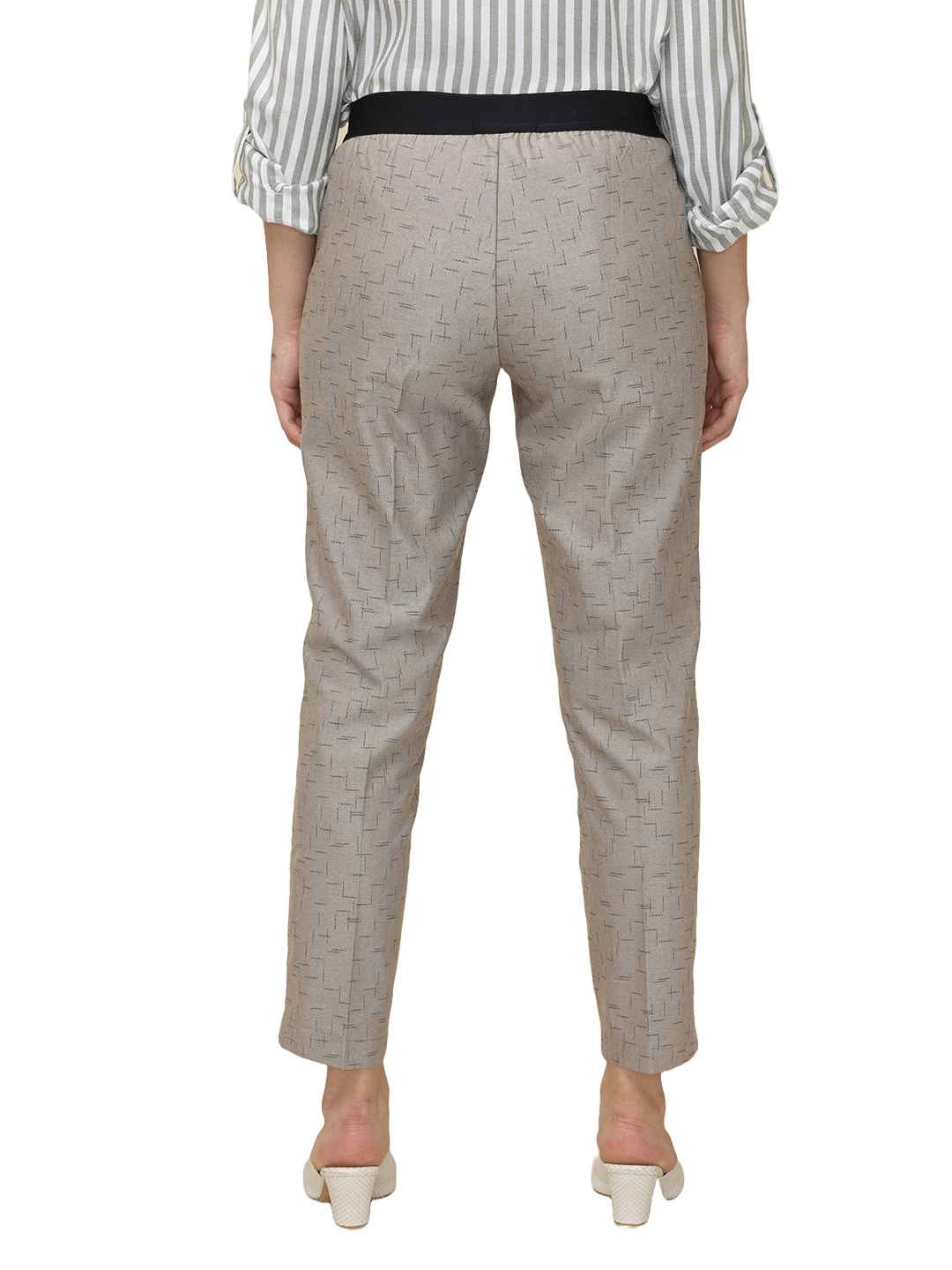 Women's Grey  Elasticated Slim Fit Formal Trouser
