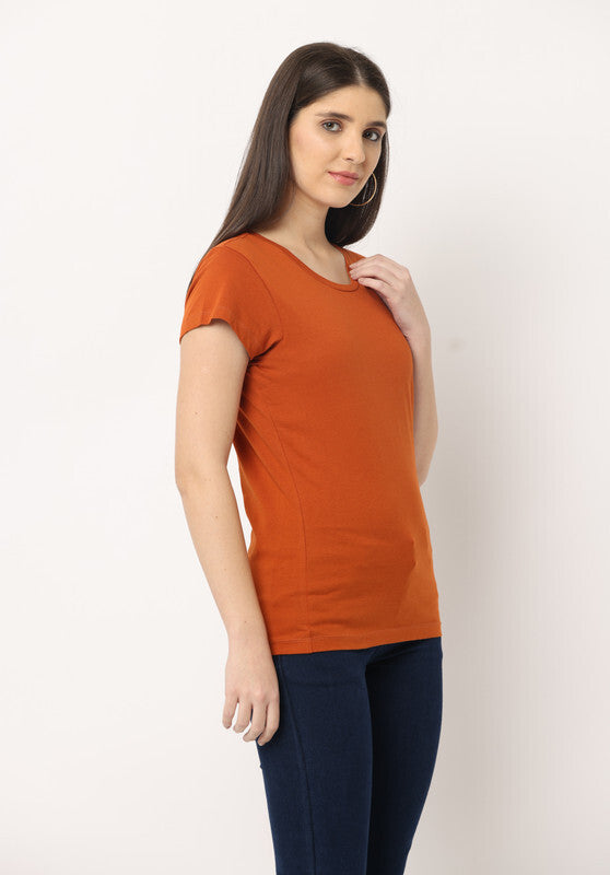 Women's Cotton Slim Fit Back Print Crew Neck T-Shirt, Dark Brown