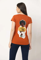 Women's Cotton Slim Fit Back Print Crew Neck T-Shirt, Dark Brown