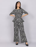 Women’s Black Printed Relaxed Fit Boat Neck Co-ord Set