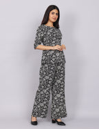 Women’s Black Printed Relaxed Fit Boat Neck Co-ord Set
