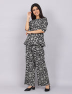 Women’s Black Printed Relaxed Fit Boat Neck Co-ord Set